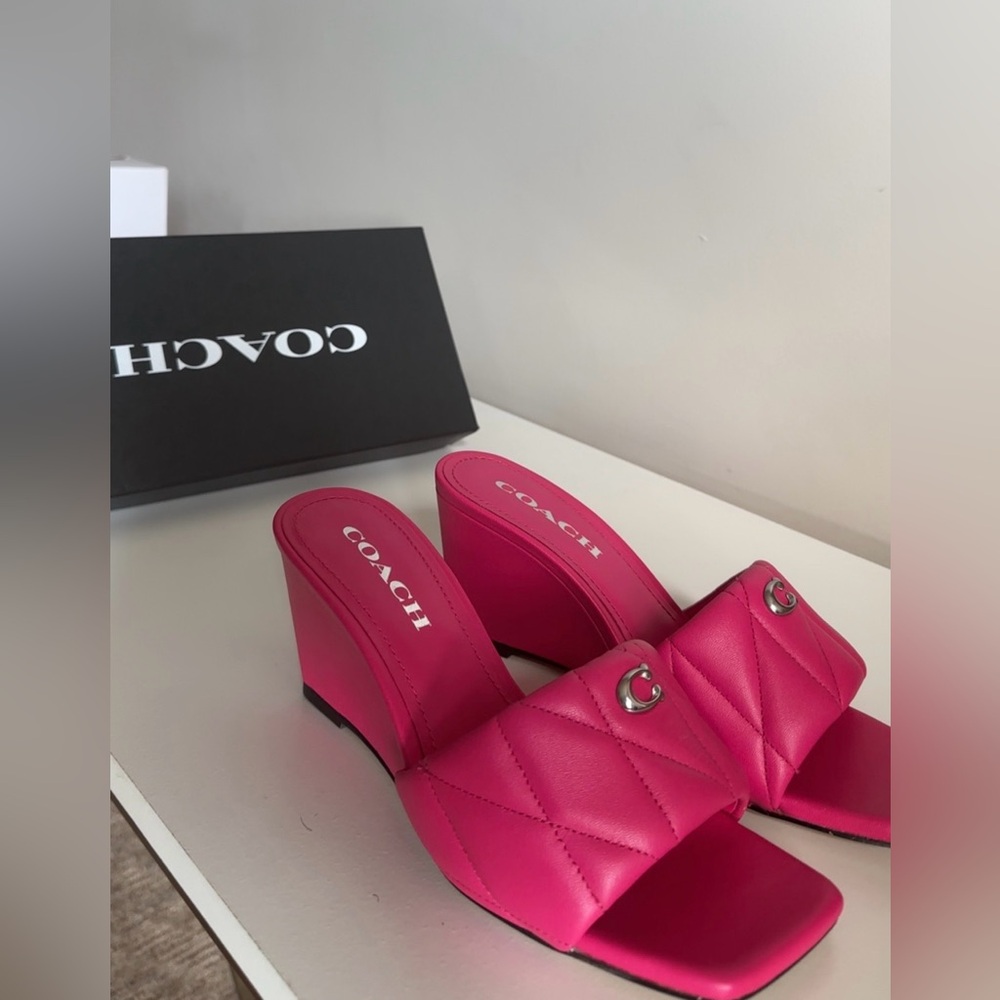 Coach Pink Wedge Sandals with Quilted Strap